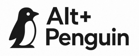 Alt+Penguin brand logo, sleek and clean black text with a black penguin outlined to the left.