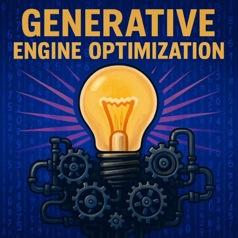 Generative Engine Optimization (GEO). Think SEO but tailored for platforms like ChatGPT, Gemini, Claude, and Perplexity. GEO involves optimizing your content to increase the chances of being cited or surfaced by AI-driven search engines. A must-discuss for bloggers and brands aiming to stay discoverable in a generative AI-dominated world. This image has the text Generative Engine Optimization at the top of a blue background with matrix-style numbers and letters on it. A light bulb is plugged in and bright as cogs below it turn and pipe into one another.