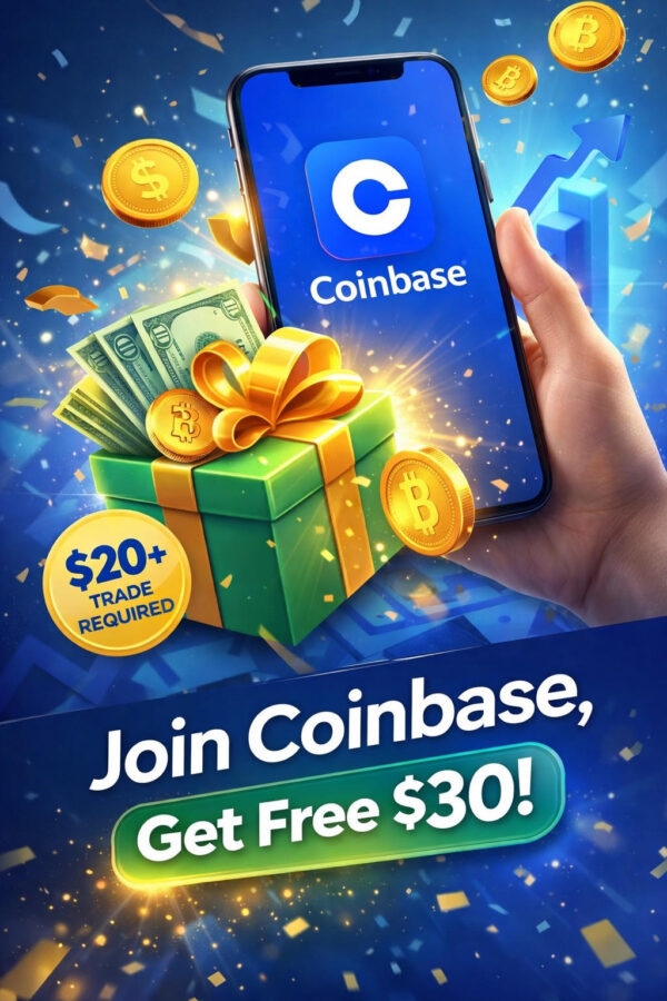 Join Coinbase as a New User using our referral link (https://coinbase.com/join/M5SG4MU?src=ios-link) and make a $20 or more trade to receive a FREE $30! Only valid for new users.